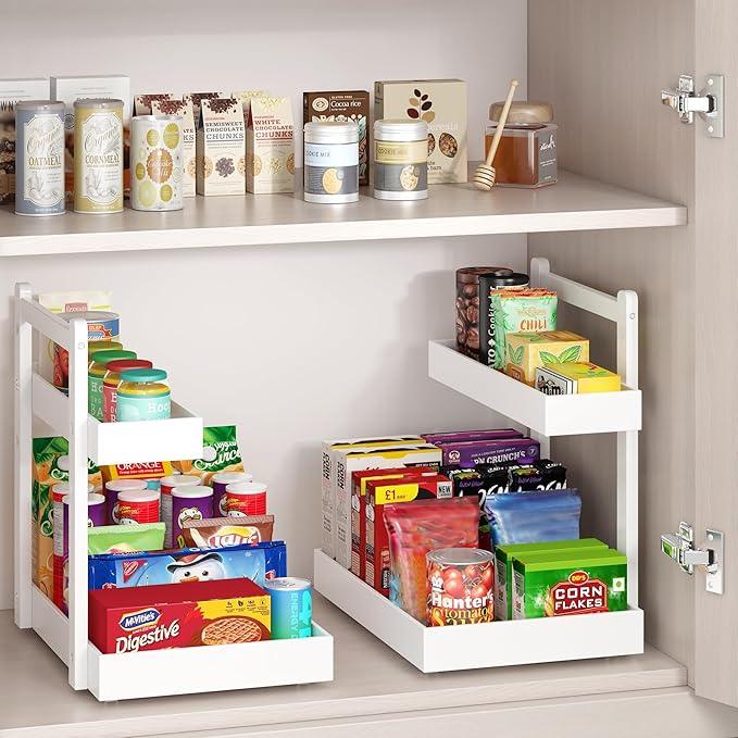 Under Sink Organizer - 1-Tier Pull Out Cabinet Organizer Vertical Slide Out Sink Shelf Storage Shelves for Multi-Purpose Bath Kitchen Bathroom Medicine (White, 2 Packs) - NeatNest