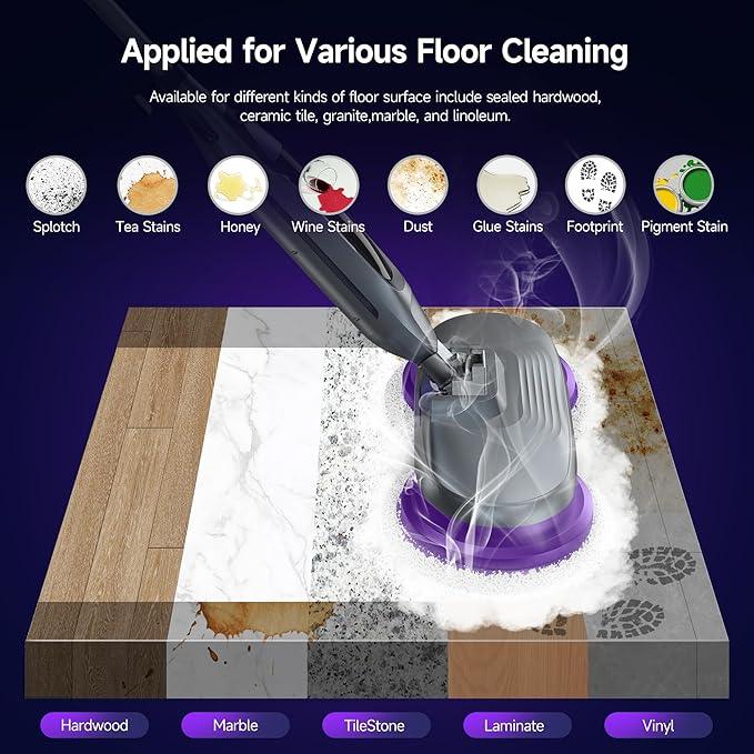 Scrubbing Steam Mop, Steam Mops for Floor Cleaning with Rotating Pads, 4 Cleaning Modes & LED Headlights, Swivel Steering,Safe for all Sealed Hard Floors F2 - NeatNest