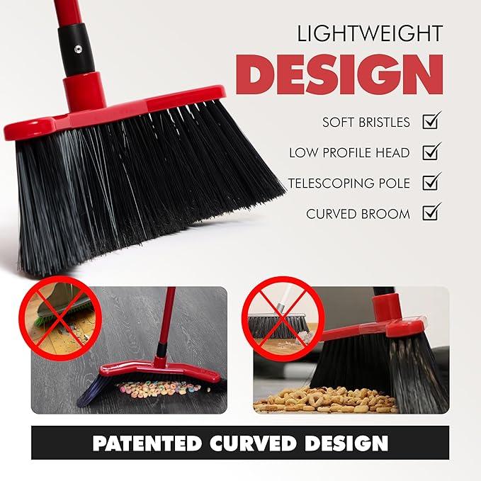 Da Vinci Curved Angle Broom & Dustpan Combo Pack - Heavy Duty Wide Broom for Indoor/Outdoor Sweeping, Steel Telescopic Handle, Durable PVC Bristles, Ideal for Pet Hair, Dust, Kitchen & Rough Surfaces - NeatNest