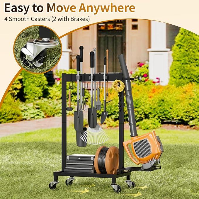 Broom Holder with Cleaning Supplies Organizer Load 160 LBS Cleaning Cart with Wheels Broom Closet Storage with 6 Mop Hanger Grippers, 3 Double-Hooks, Vacuum Stand for Laundry Garage Organization - NeatNest