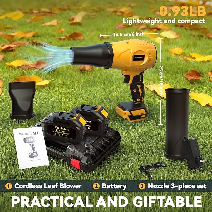 600000 RPM Lightweight Handheld Cordless Leaf Blower, Includes 2×4.0Ah Batteries, Charger, 3 Nozzles, Powerful Blowers Air Turbo Jet, with Earplugs, for Yard Cleaning, Lawn Care, Leaves & Dust - NeatNest
