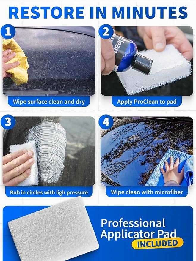 GlasWeld ProClean Heavy Duty Hard Water Stain Remover - For Glass, Metal & More - Includes Applicator Pad - Stubborn Water spot Remover Kit - Automotive Car Care - NeatNest