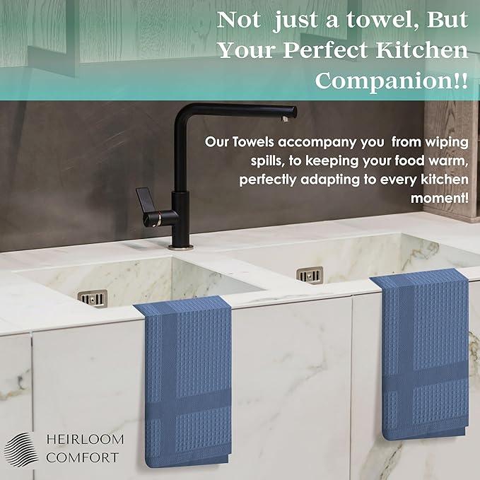 12 Pack Multi Color Waffle Weave Kitchen Towels, 16x26 Inch, 100% Cotton, Super Absorbent, Quick Dry, Hand Towels for Drying Dishes, Cleaning, Durable - Sky Blue, Ivory, Indigo Blue - NeatNest
