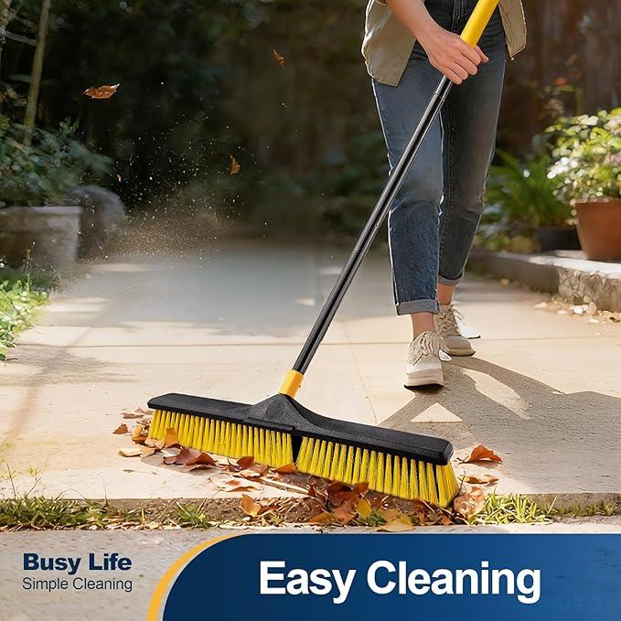 Yocada 24 inch Push Broom Brush 65.3 inch Long Handle Stiff Bristles Heavy-Duty Outdoor Commercial Broom for Cleaning Bathroom Kitchen Patio Garage Deck Concrete Wood Stone Tile Floor - NeatNest