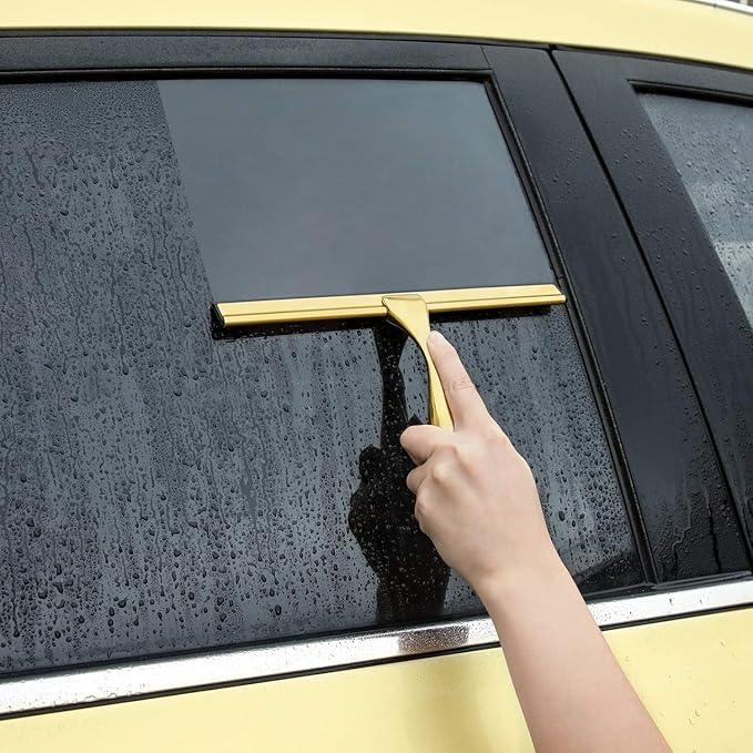 HIWARE All-Purpose Shower Squeegee for Shower Doors, Bathroom, Window and Car Glass - Brass, Stainless Steel, 12 Inches - NeatNest