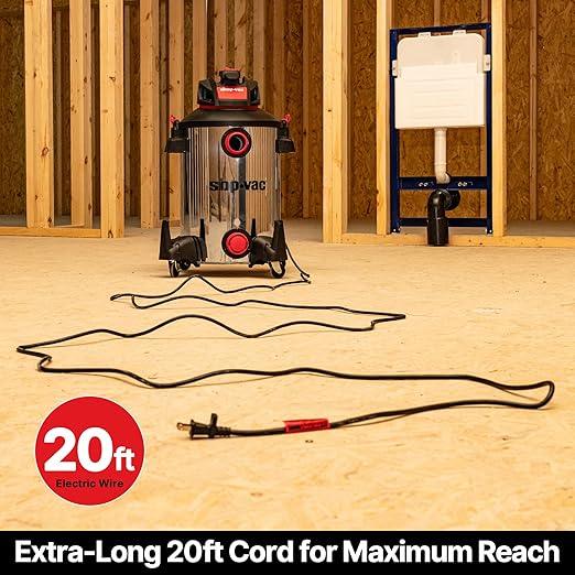 Shop-Vac 5761311 12-Gallon Wet/Dry Shop Vacuum, 6 Peak HP, 1.5 Inch Diameter x 7 Foot Hose, 20 Foot Cord, Ideal for Home, Garage, and Workshop Cleaning - NeatNest