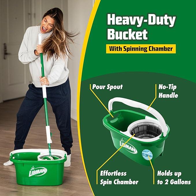 Libman Tornado Spin Mop System with 2 Refill Heads, Microfiber Spinning Mop and Bucket with Wringer Set for Home, Floor Cleaning of Hard-Wood, Laminate, Tile, All Surface Cleaner, 3 Total Mop Heads - NeatNest