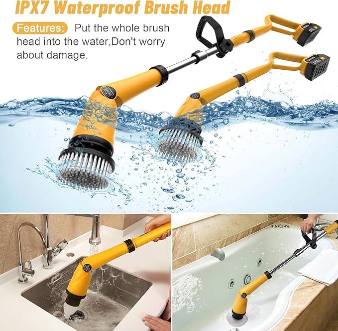 Qimedo 1500 RPM Electric Spin Scrubber with Two Batteries Q2 Pro, Cordless Battery Powered Shower Scrubber,Electric Tile Floor Scrubber with Display for Grout/Tile/Tub (Effortless Handle/8 Brushes) - NeatNest