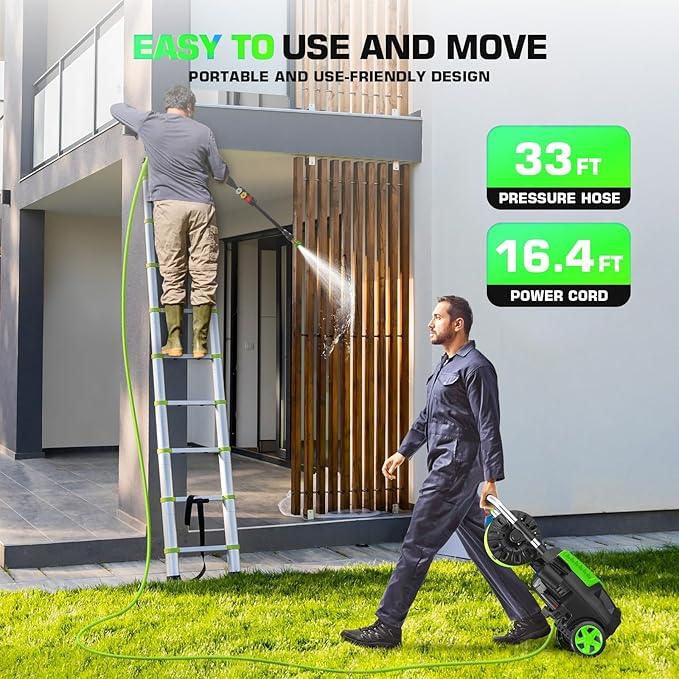 Professional Electric Pressure Washer 4800PSI, 4.0GPM Portable Power Washer with 4 QC Nozzles and Soap Bottle, Washer Machine for Cars/Home/Driveways/Patios/Decks/Fences (Green) - NeatNest