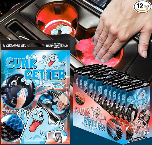 Gunk Getter, Cleaning Gel for Those Hard to Reach Places, Automotive Cup Holder Electronic Keyboard Office, Slime Gel Cleaner Dust Crumb Removal (New Car, 12 Pack)