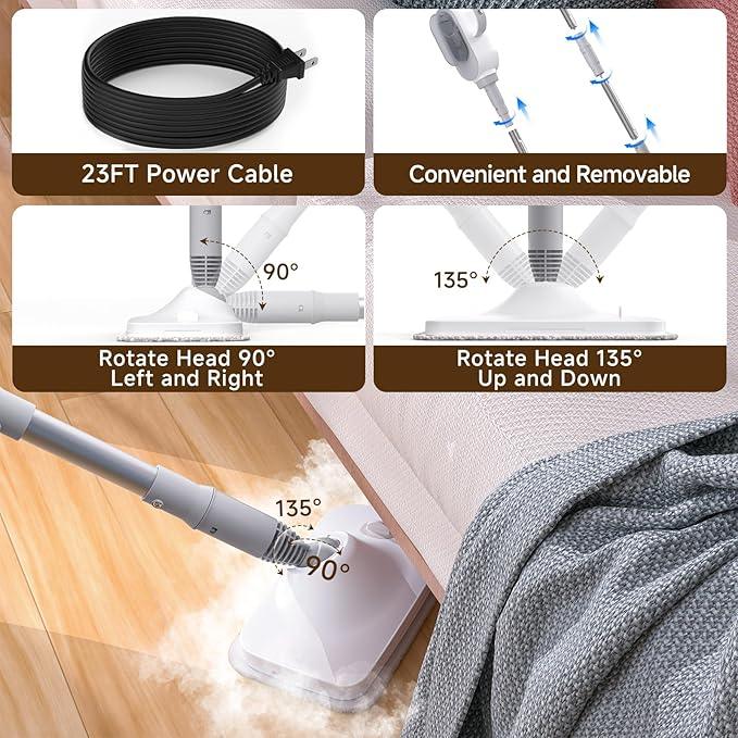 Steam Mop, 13-in-1 Powerful Handheld Steam Cleaner with 13 Accessories, 500ML Removable Tank, 23FT Power Cable, Detachable Steam Mops for Floor Cleaning, Tiles, Windows, Tile Grout, Carpets, Furniture - NeatNest