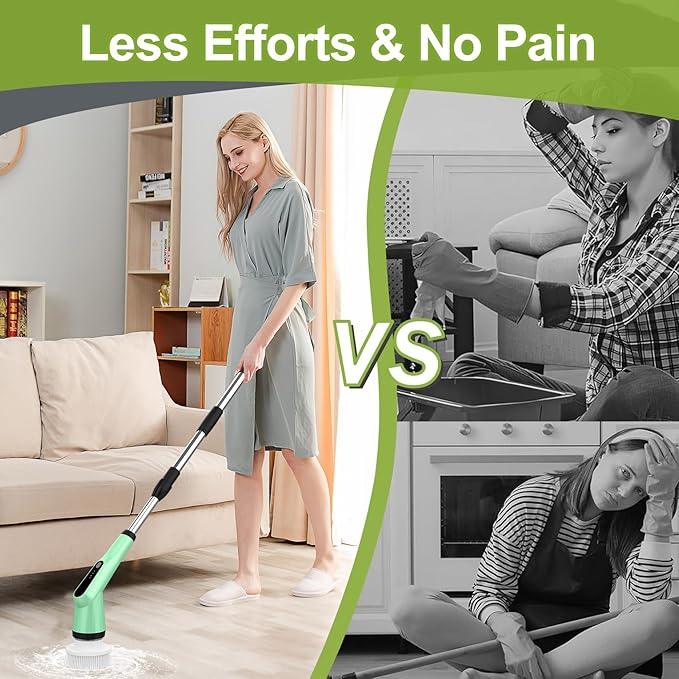 Electric Spin Scrubber, Shower Scrubber with Long Handle Adjustable, 2 Speed & 7 Replaceable Brush Heads Shower Cleaner Brush, Electric Scrubber for Cleaning Bathroom Tile Floor Bathtub Green - NeatNest