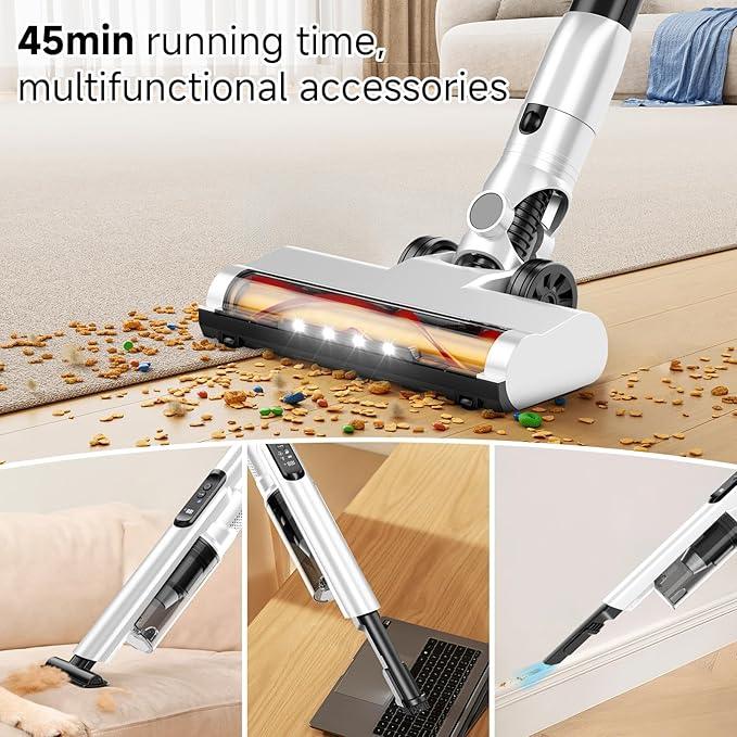 Cordless Stick Vacuum Cleaner with Auto Empty System Self-Charging Base, Powerful Suction for Pet Hair on Carpet & Hardfloor, Lightweight Anti-Tangled Handheld Vacuum, HEPA Filtration, Black - NeatNest