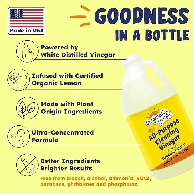 Originally Yellow Lemon White Vinegar For Cleaning Purpose | USA Made All Purpose Cleaner | Use as Glass, Kitchen & Floor Cleaner | Plant Derived Cleaning Vinegar 1 Gallon in 2 pack | 128 Oz - NeatNest