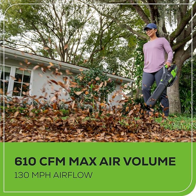 Greenworks 60V (610 CFM / 130 MPH) Cordless Leaf Blower, High Power, Lightweight & Quiet Operation for Wet Leaves, Driveways and Dense Gravel, Includes 2.5Ah Battery & 5A Rapid Charger - NeatNest