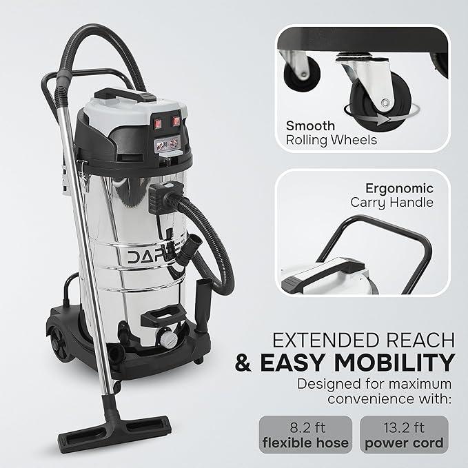 26.5 Gallon 11 Peak HP Wet/Dry Vacuum, Stainless Steel Tank, 2 in 1 Function Portable Shop Vacuum with Attachments, Built-in Drain Ideal for Jobsite, Garage & Workshop. - NeatNest