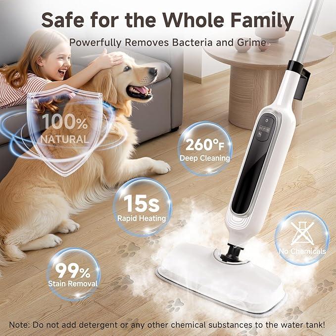 12-in-1 Steam Mop, Detachable Handheld Steam Cleaner for Home, 23FT Cord, 3 Steam Modes & LED Display, Steam Mops for Floor Cleaning, Bathroom, Windows, Sofas, Clothes, Tile Grout, Carpets, Furniture - NeatNest