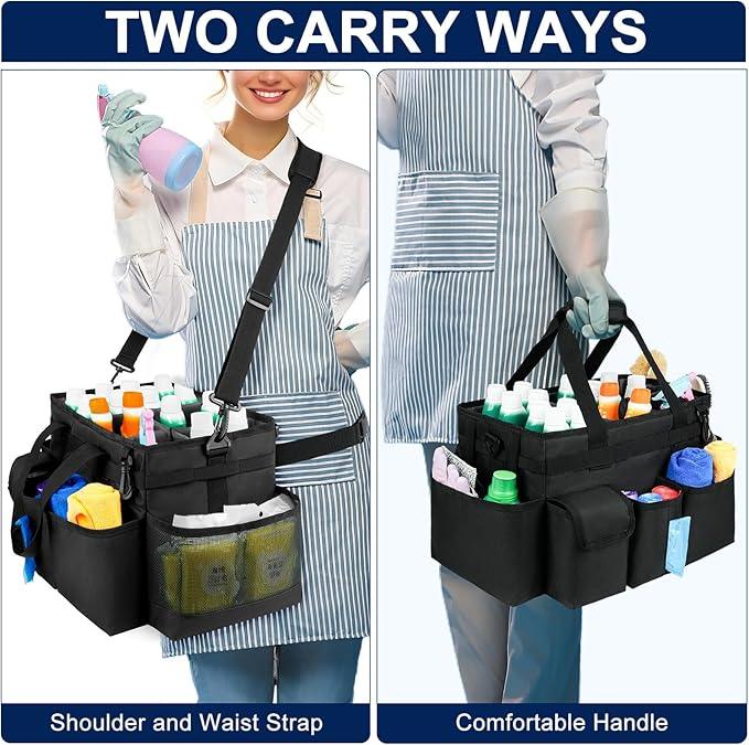 Cleaning Caddy Bag,Large Cleaning Supplies Organizer with Handle for Housekeepers, Black - NeatNest