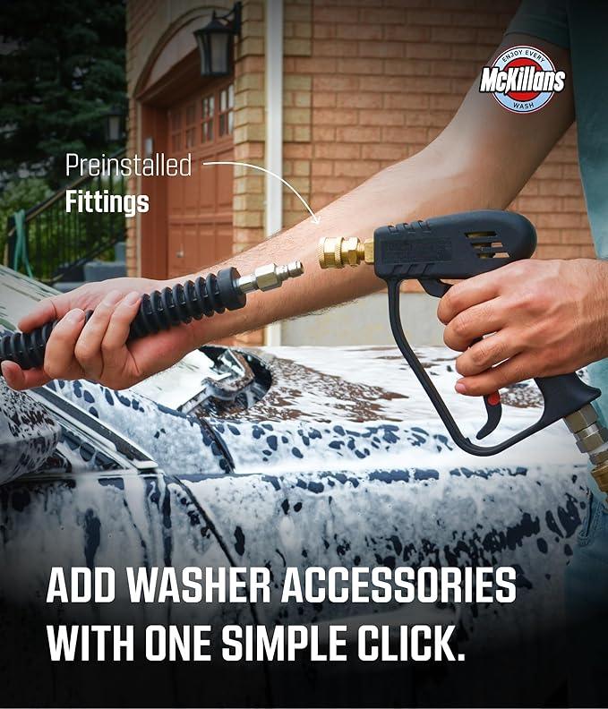 McKillans® Short Pressure Washer Gun with Swivel - High Pressure Water Handle with 3/8" Male Plug and 1/4” Quick Connector Coupler - Power Washer Gun Compatible with Foam Cannon - Car Wash Foam Gun - NeatNest