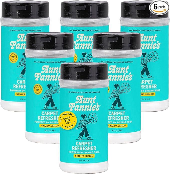 Aunt Fannie's Carpet Refresher & Deodorizer Powder, Multi-Purpose Rug, Carpet, and Upholstery Odor Eliminator for Homes with Cats and Dogs, Bright Lemon Scent, 16 Oz (Pack of 6) - NeatNest