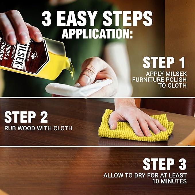 Milsek Antiques & Restoration Polish with Lemon Oil & Microfiber Cleaning Towel, 12-Ounce, ART-1, Yellow, Antique Cleaner & Cloth - NeatNest
