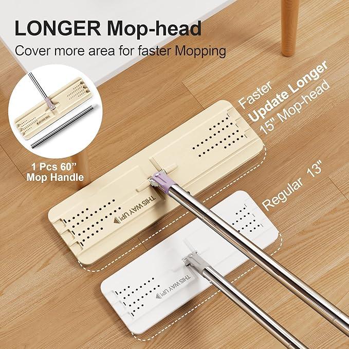 JOYMOOP Mop and Bucket Set (Beige & Blush Brown) with Extension Handle, Ideal for Floor, Window, and Wall Cleaning - Includes 5 Washable Microfiber Pads for Wet and Dry Use - NeatNest