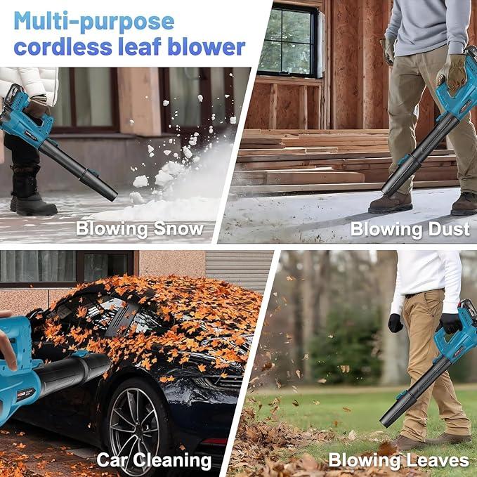 Leaf Blower Cordless with 2 x 4.0 Ah Battery and Charger, 160MPH/580CFM High Power Lightweight Handheld Electric Snow Blower with 2 Extended Tubes for Lawn, Yard, Leaves, Dust, Snow Care (Blue) - NeatNest