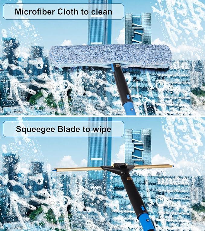 Swivel Squeegee Kit with 4 Extension Poles,Glass Scraper, Bendable Duster, 2 Window Scrubber Cloth for Glass, Car, Floor, Home,Garden - NeatNest