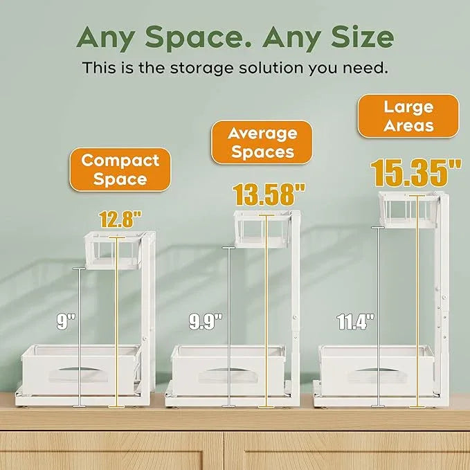 Under Sink Organizer, 2 Pack Height Adjustable Cabinet Organizer with Slide Out Drawer, Pull Out Under Sink Storage, Multi-Purpose 2 Tier Sink Shelves for Kitchen Bathroom Pantry (White, 2 Pack) - NeatNest