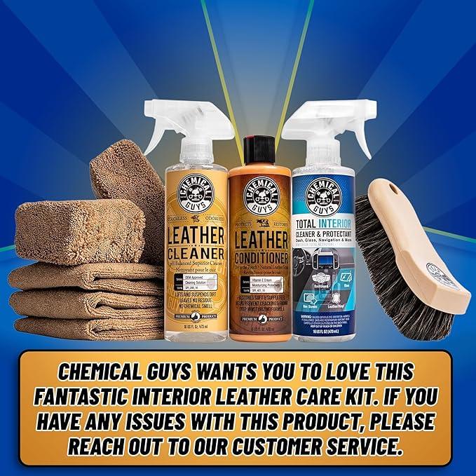 Chemical Guys Complete Leather Cleaner and Conditioner Detailing Kit with Total Interior, for Cars, Home, Office, and More (Works on Natural, Faux Leather and More) 9 Items - HOL412 - NeatNest