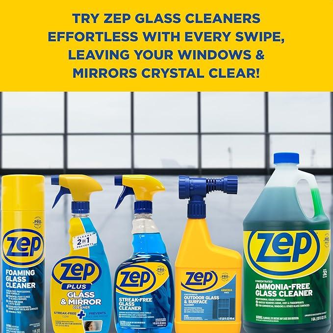 Zep Streak-Free Glass Cleaner - 1 Gallon (Case of 4) ZU1120128 - Professional Grade Formula that Cleans Dirt, Fingerprints, Grime, Smoke Haze, and Toothpaste on Windows, Mirrors, and Other Glass - NeatNest