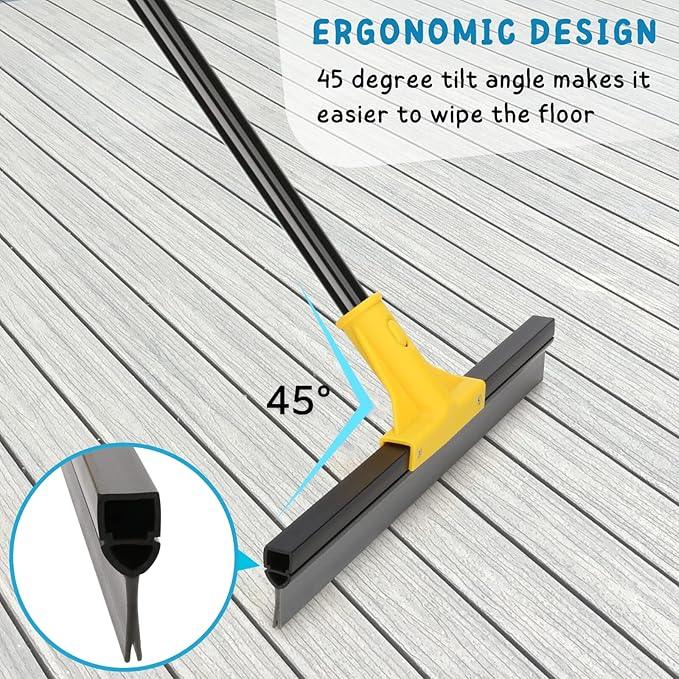 Squeegee Broom for Floor, 18'' Heavy Duty Rubber Wiper with 60'' Long Handle for Bathroom Tile, Garage Concrete, Deck, Shower Glass, Window Cleaning - NeatNest