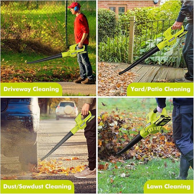 Leaf Blower Cordless - 21V Powerful Electric Leaf Blower with 2 Batteries and Charger, 2 Speed Modes, 2.0Ah Lightweight Battery Powered Leaf Blowers for Lawn Care, Patio, Dust, Blowing Leaves - NeatNest
