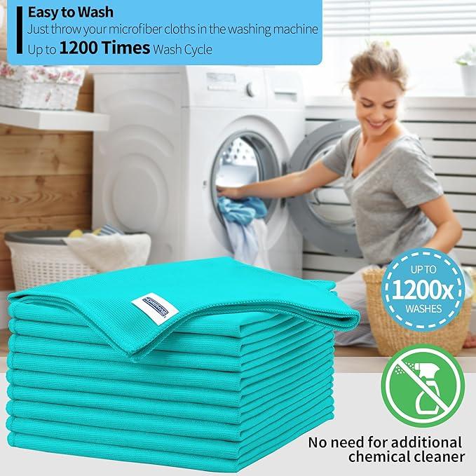 HOMERHYME Microfiber Cleaning Cloth - 10 Pack Glasses Cleaning Cloth, 16" x 14" Window Cleaning Rags, Streak Free Lint Free Polishing Cloths Wipes for Eye Glass, Stainless Steel, Windshield, Turquoise - NeatNest