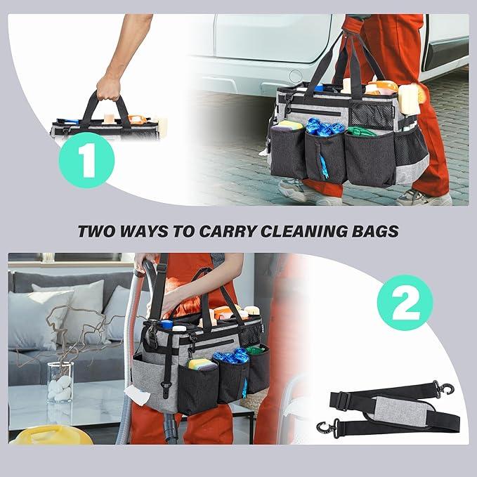 Wearable Cleaning Caddy Bag for Cleaning Supplies,Large Capacity Cleaning Organizer Grey - NeatNest