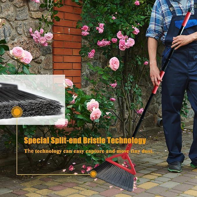 Heavy Duty Broom Outdoor and Indoor, 2 Pack Upgraded Commercial Angle Brooms, Perfect Red Broom of House, Kitchen, Garage, Courtyard - NeatNest