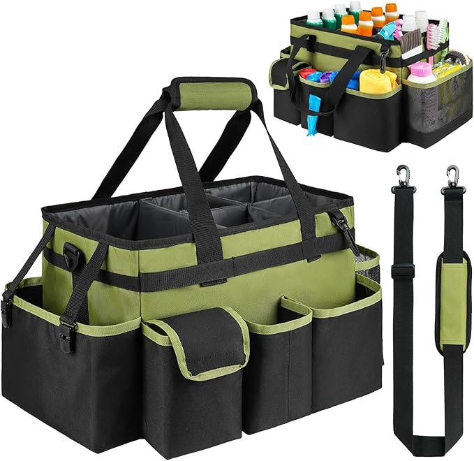 Cleaning Caddy,Large Cleaning Bags for Housekeepers,Cleaning Supplies Organizer with Handle,Green - NeatNest