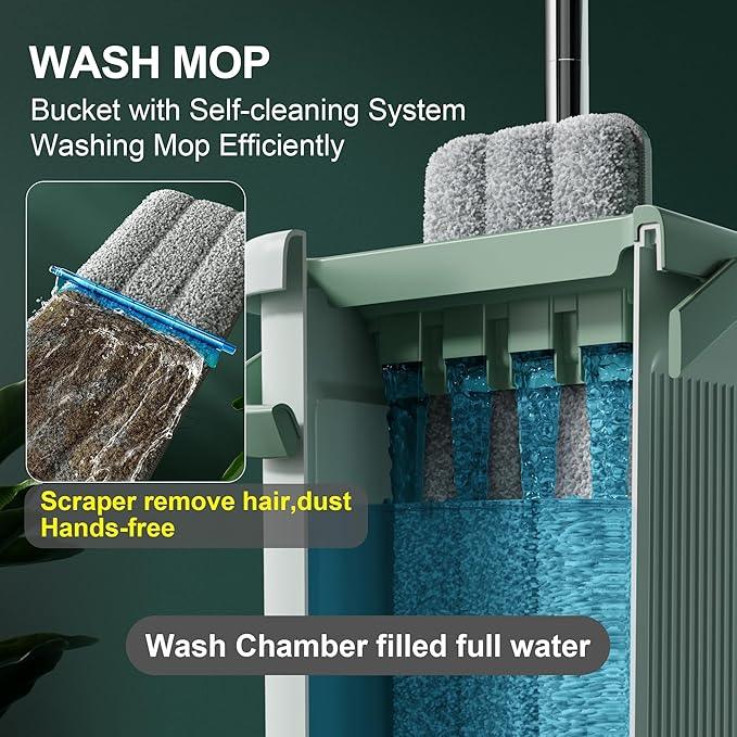 JOYMOOP 8L Large Capacity Flat Mop System (Light Green) with Extension Handle, Ideal for Floor, Window, and Wall Cleaning - Includes 3 Washable Microfiber Pads for Wet and Dry Use - NeatNest