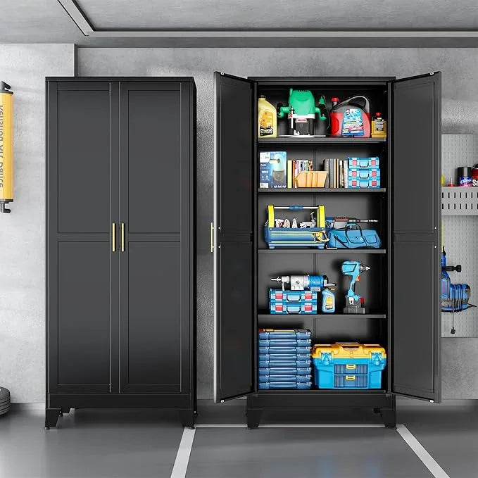Black Pantry Storage Cabinet,71" Kitchen Pantry with Doors and 4 Adjustable Shelves, Metal Storage Cabinet, for Office, Home, Garage, School - NeatNest