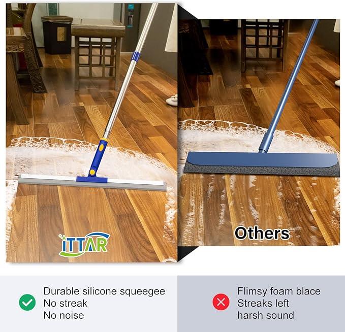 ITTAR Multi-Purpose Floor Squeegee with 57" Long Handle, 18" Large Rubber Blade Squeegee for Floor, Scrubber Broom with Stainless Steel Telescopic Handle for Shower Floor Tile Pool Garage - NeatNest