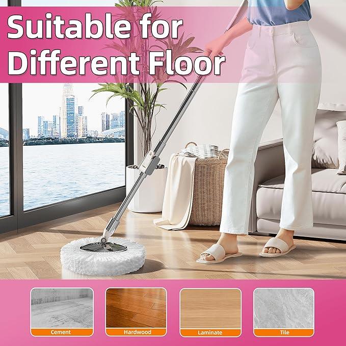 Spin Mop and Bucket with Wringer Set for Home,360° Mop and Bucket with Separate Clean and Dirty Water,Wet Dust Mop for Floor Cleaning with Extra Refills (Pink) - NeatNest