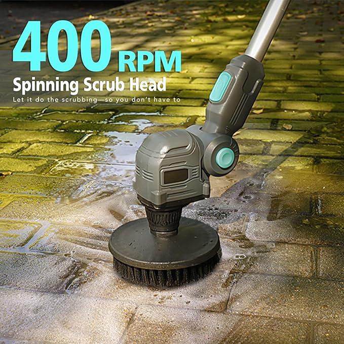 20V Cordless Spin Scrubber with Replaceable Battery, Electric Cleaning Brush with Long Handle & 8 Brush Heads for Outdoor, Bathroom, Tile, Grout, Shower, Bathtub - NeatNest