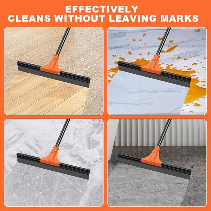JEHONN Floor Squeegee Heavy Duty with 58.3 inches Long Handle, Rubber Scraper Broom for Cleaning Foam Water on Garage Concrete Bathroom Tile Marble Shower Glass Shop Deck Window Indoor Outdoor - NeatNest