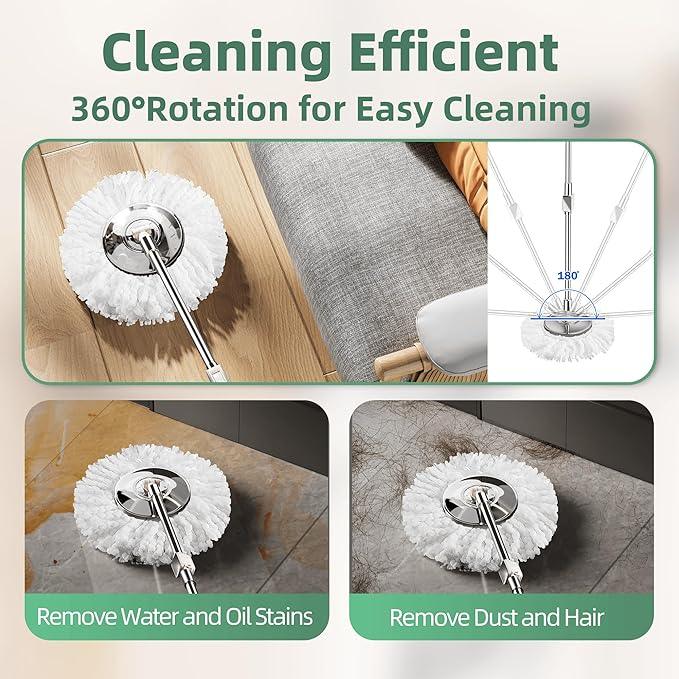 Spin Mop and Bucket with Wringer Set for Home,360° Mop and Bucket with Separate Clean and Dirty Water,Wet Dust Mop for Floor Cleaning with Extra Refills (Green) - NeatNest