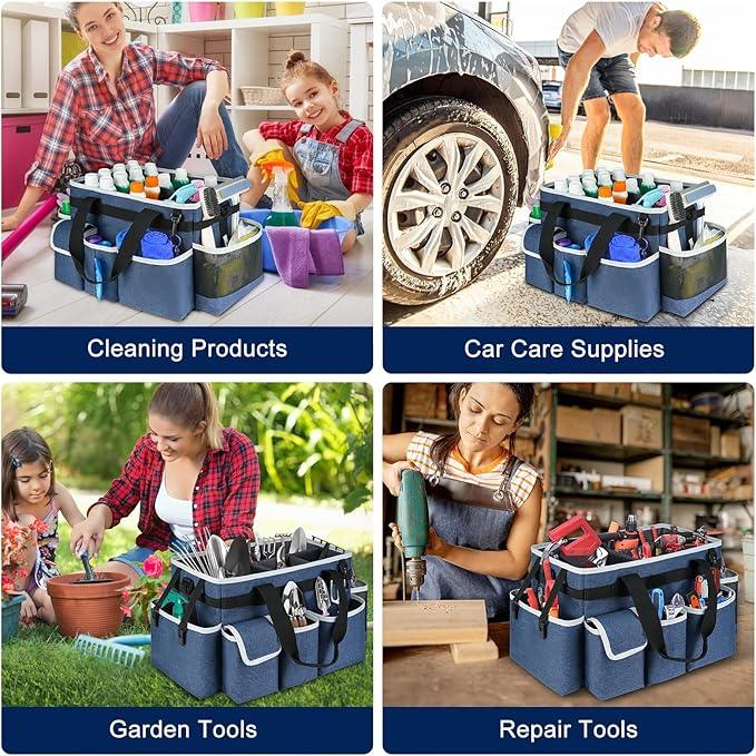 Cleaning Caddy Bag,Large Cleaning Supplies Organizer with Handle for Housekeepers, Blue - NeatNest