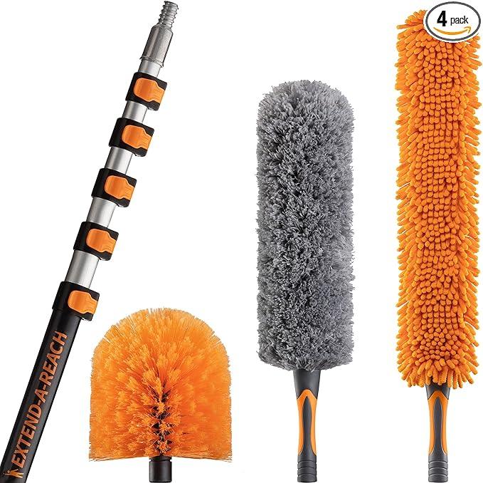 30 Foot High Reach Duster Kit with 5-24 ft Extension Pole // High Ceiling Duster Cleaning Kit with Telescopic Pole // Cobweb Duster // Feather Duster and Ceiling Fan Duster // The Ultimate Dusting Kit - NeatNest