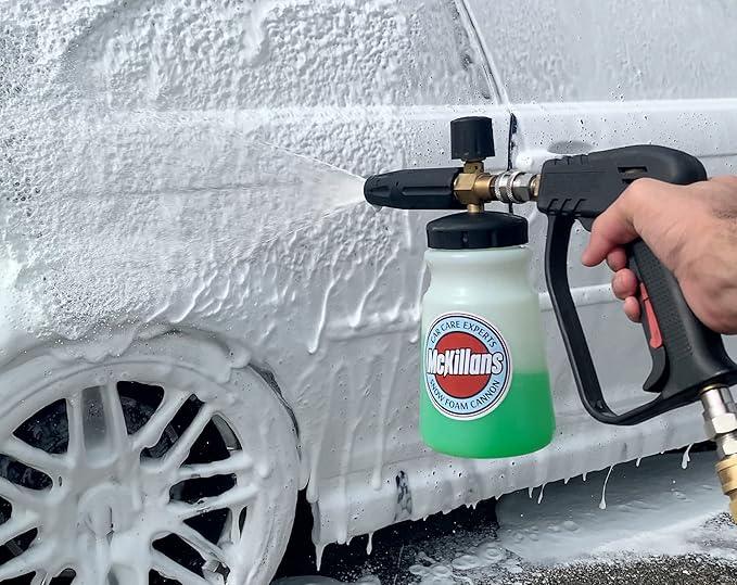 McKillans Pressure Washer Gun with Swivel and 3/8" Male Plug and Wide Mouth Snow Foam Cannon Equipped with 1/4” Quick Connector Coupler - NeatNest