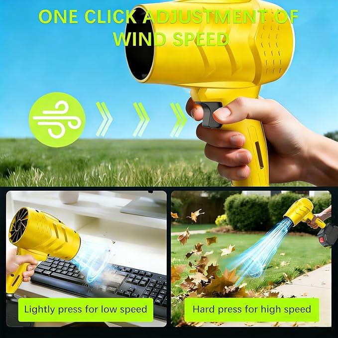 Leaf Blower Cordless with Battery and Charger,21V Electric Handheld Leaf Blower, 950000RPM Powerful Fan with Adjustable Speed, Lightweight Blower for Patio, Lawn, Blowing Leaves and Snow(Yellow) - NeatNest