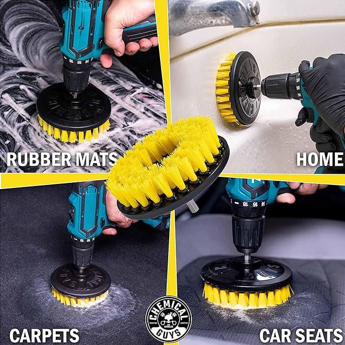 Chemical Guys Foaming Citrus Fabric Clean Drill Brush Kit - High Foaming Stain and Odor Remover, Upholstery, Floor Mat & Car Carpet Cleaner, Deep Cleans & Deodorizes, Citrus Scent - 16 fl oz - NeatNest
