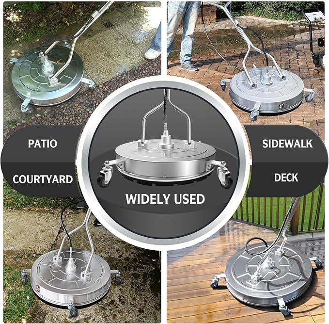 RAYNEL 30'' Pressure Washer Surface Cleaner with 4 Wheels, Dual Handle, Stainless Steel Housing, 2 Hose Adapters, 4 Replacement Nozzles and 5 Spray Nozzles - NeatNest